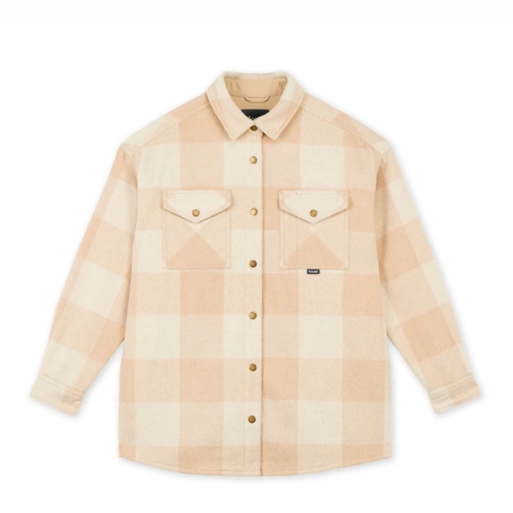 Plaid Button-Front Shacket in Cream and Tan